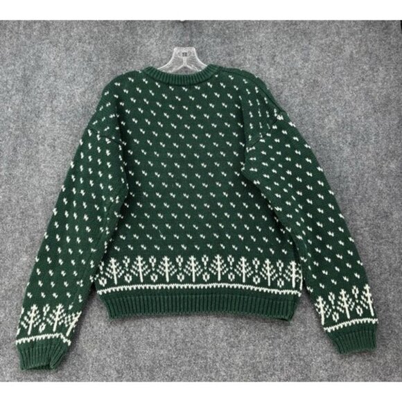 Driving Force Green Knit Sweater Fair Isle Moose Women’s L Cottagecore Country - Picture 3 of 10